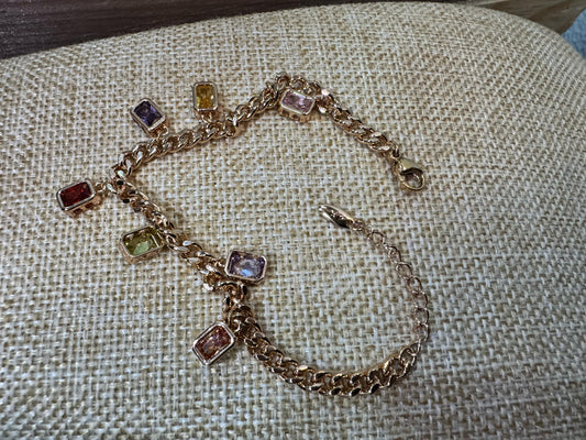 Pulsera Oro Laminado 7 Chakras Zirconia