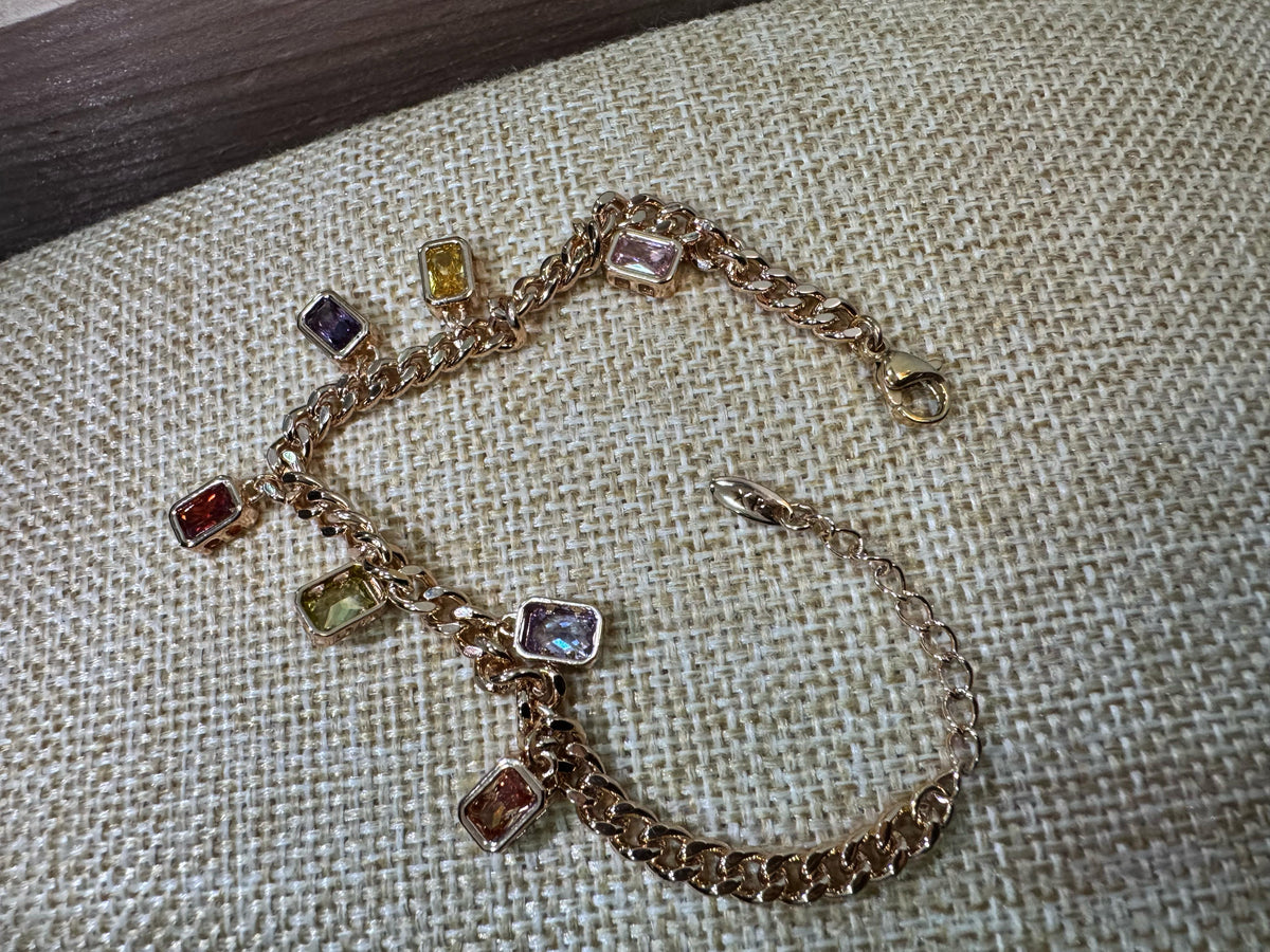 Pulsera Oro Laminado 7 Chakras Zirconia