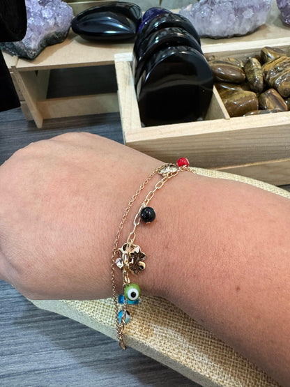Pulsera Ojos Turcos Oro Laminado