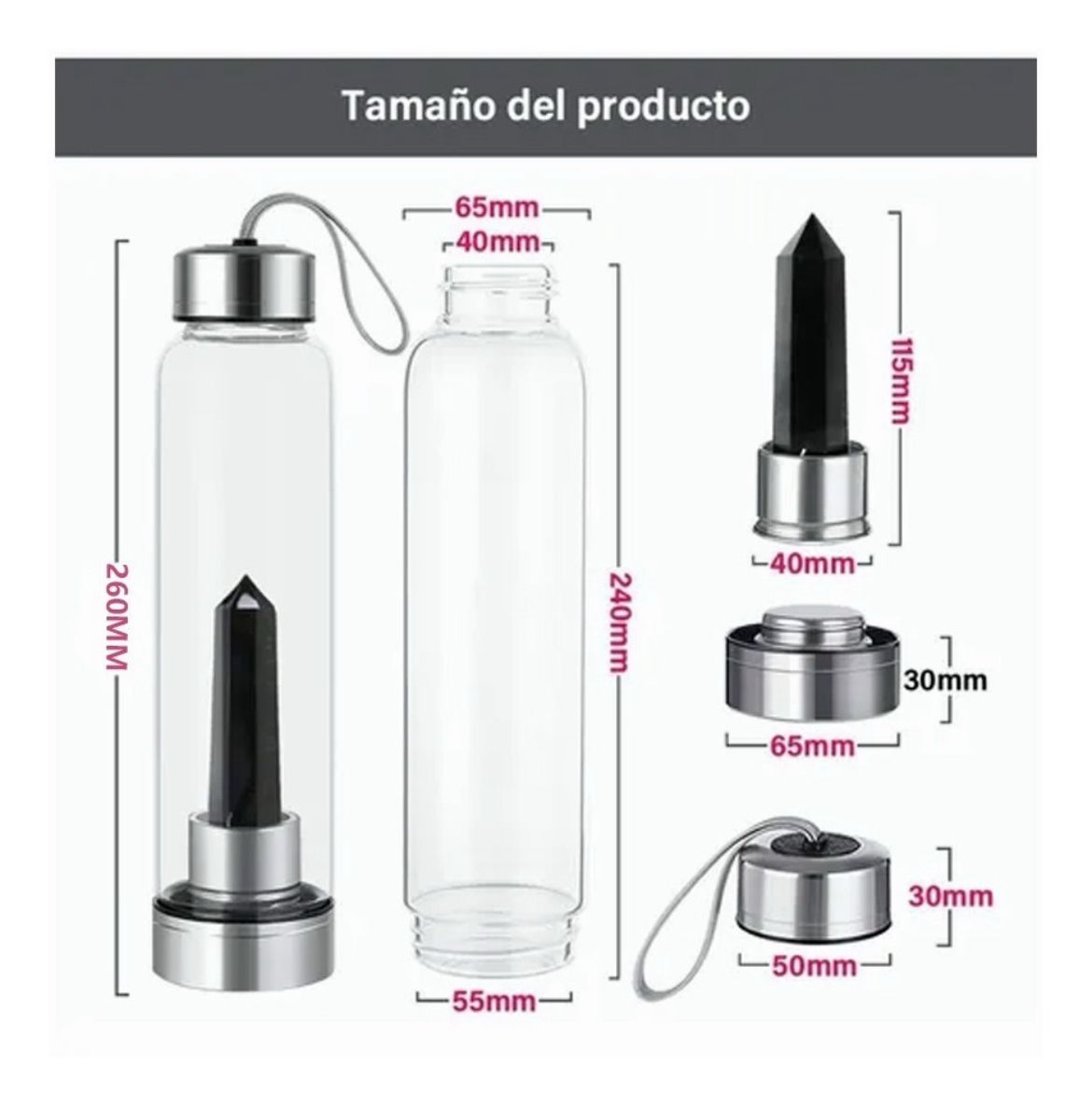 TERMO Botella de Cuarzo OBSIDIANA NEGRA